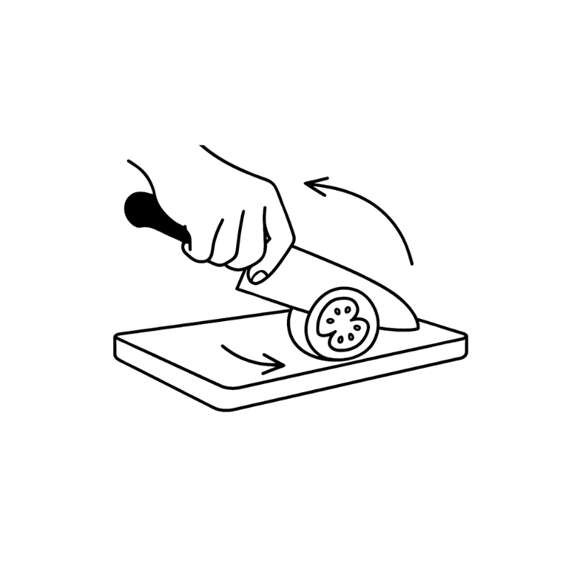 Illustration der Wiegetechnik mit einem Kochmesser