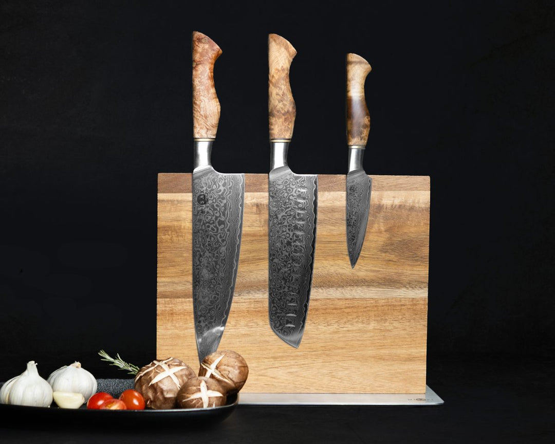 Bloc à couteaux en bois d'acacia