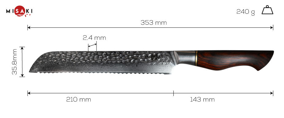 MISAKI AKANE Brotmesser mit dunklem Rosenholz-Griff